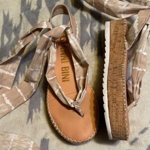 Gianni Bini Beige and white Ankle Wrap Sandals size 8 M